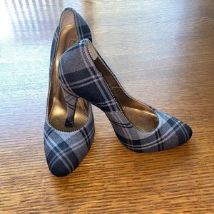 Bottega Veneta Italian black and gray plaid heels